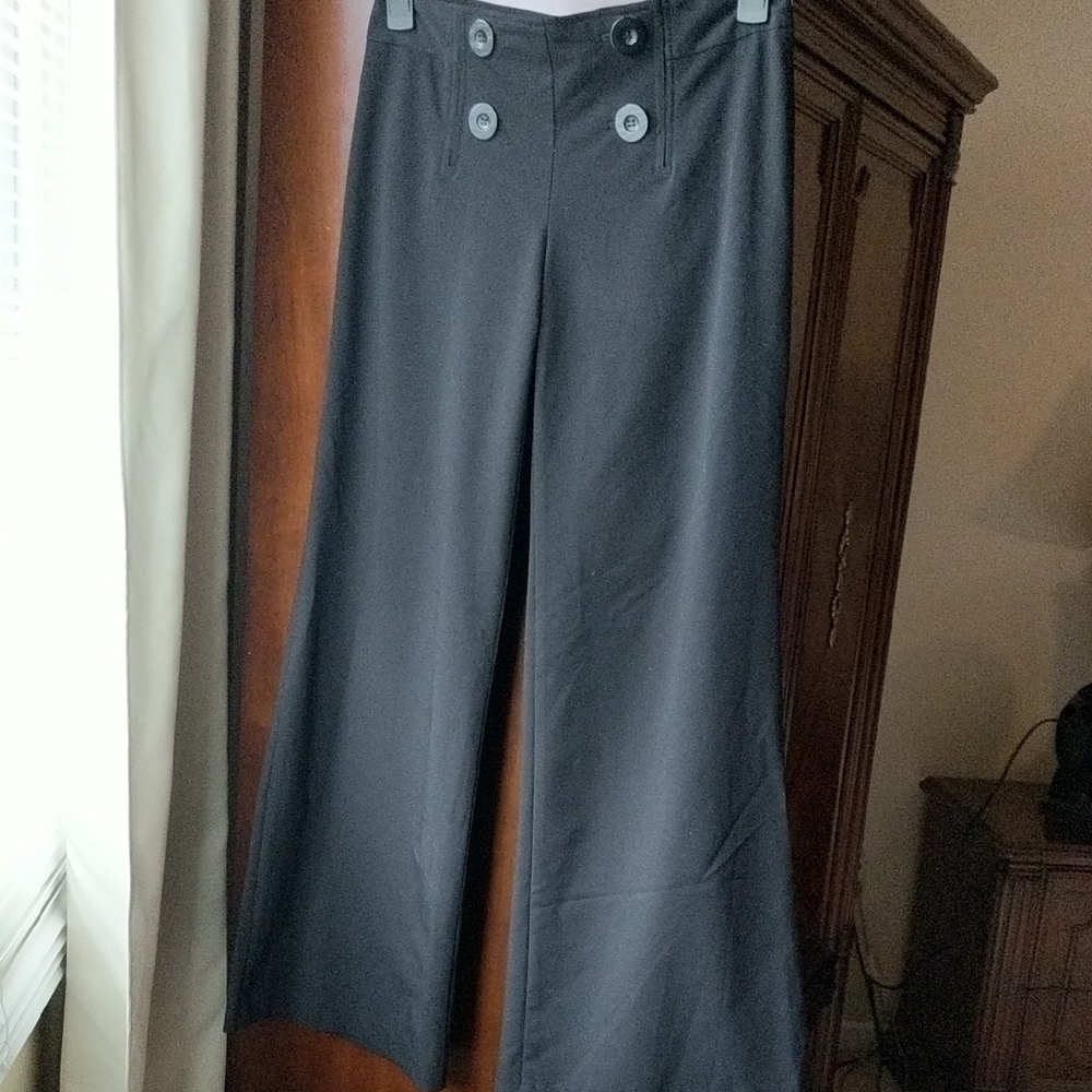 INC International Concepts Black Button-Detail Wide-Leg Pants